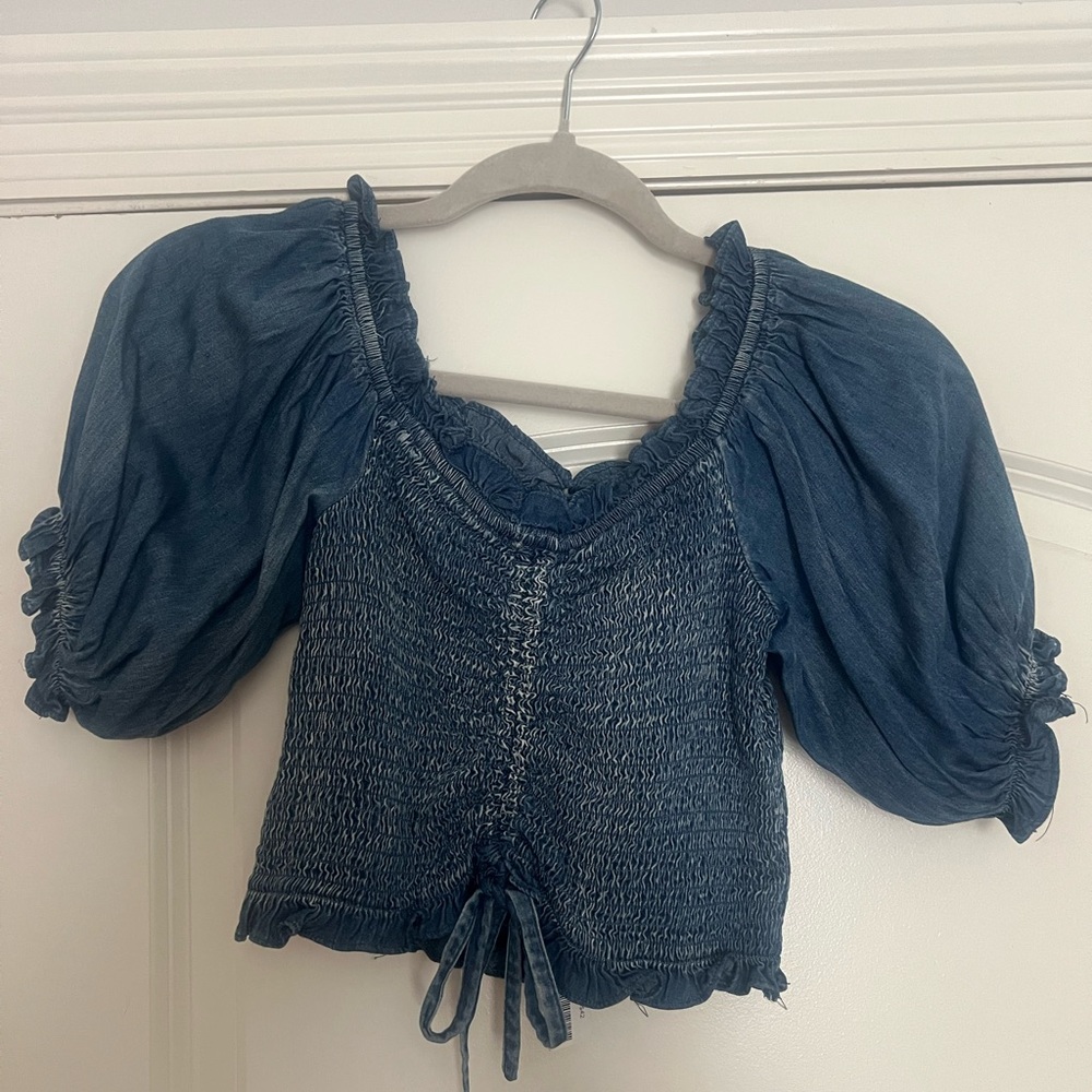 Denim Smocked Women's Top